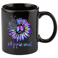 Hippie Soul Psychedelic Daisy Peace Sign 11oz C Handle Ceramic Mug