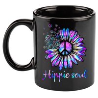 Hippie Soul Psychedelic Daisy Peace Sign 11oz C Handle Ceramic Mug