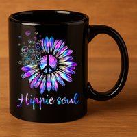 Hippie Soul Psychedelic Daisy Peace Sign 11oz C Handle Ceramic Mug