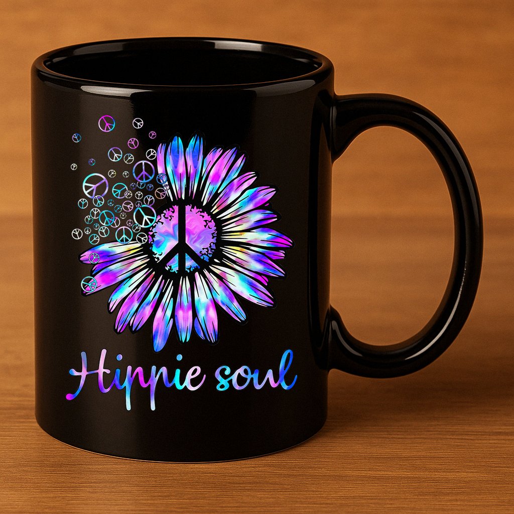 Hippie Soul Psychedelic Daisy Peace Sign 11oz C Handle Ceramic Mug