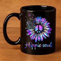 Hippie Soul Psychedelic Daisy Peace Sign 11oz C Handle Ceramic Mug