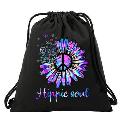 Hippie Soul Psychedelic Daisy Peace Sign Drawstring Bag