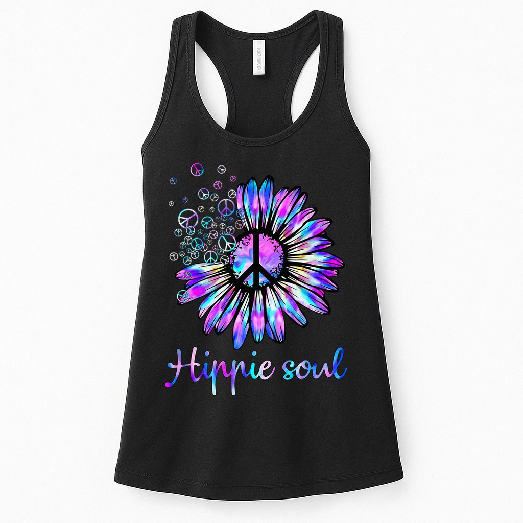Hippie Soul Psychedelic Daisy Peace Sign Womens Tank Top