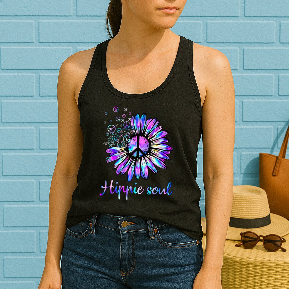 Hippie Soul Psychedelic Daisy Peace Sign Womens Tank Top