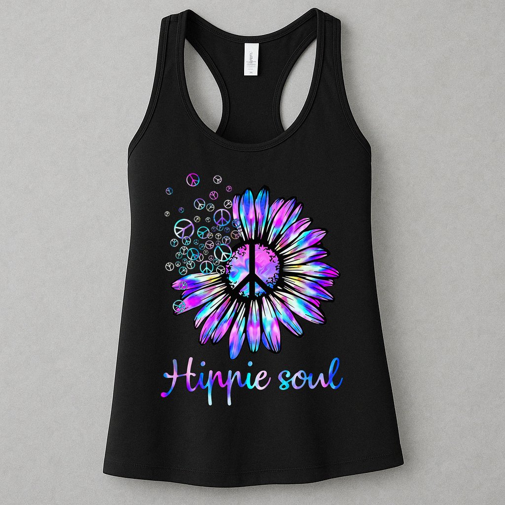 Hippie Soul Psychedelic Daisy Peace Sign Womens Tank Top