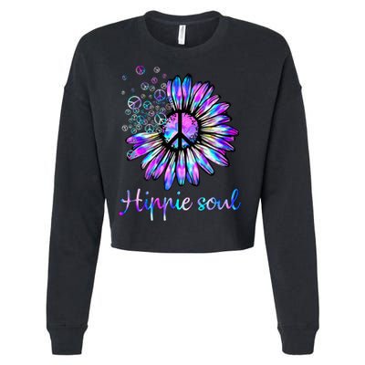 Hippie Soul Psychedelic Daisy Peace Sign Cropped Pullover Crew