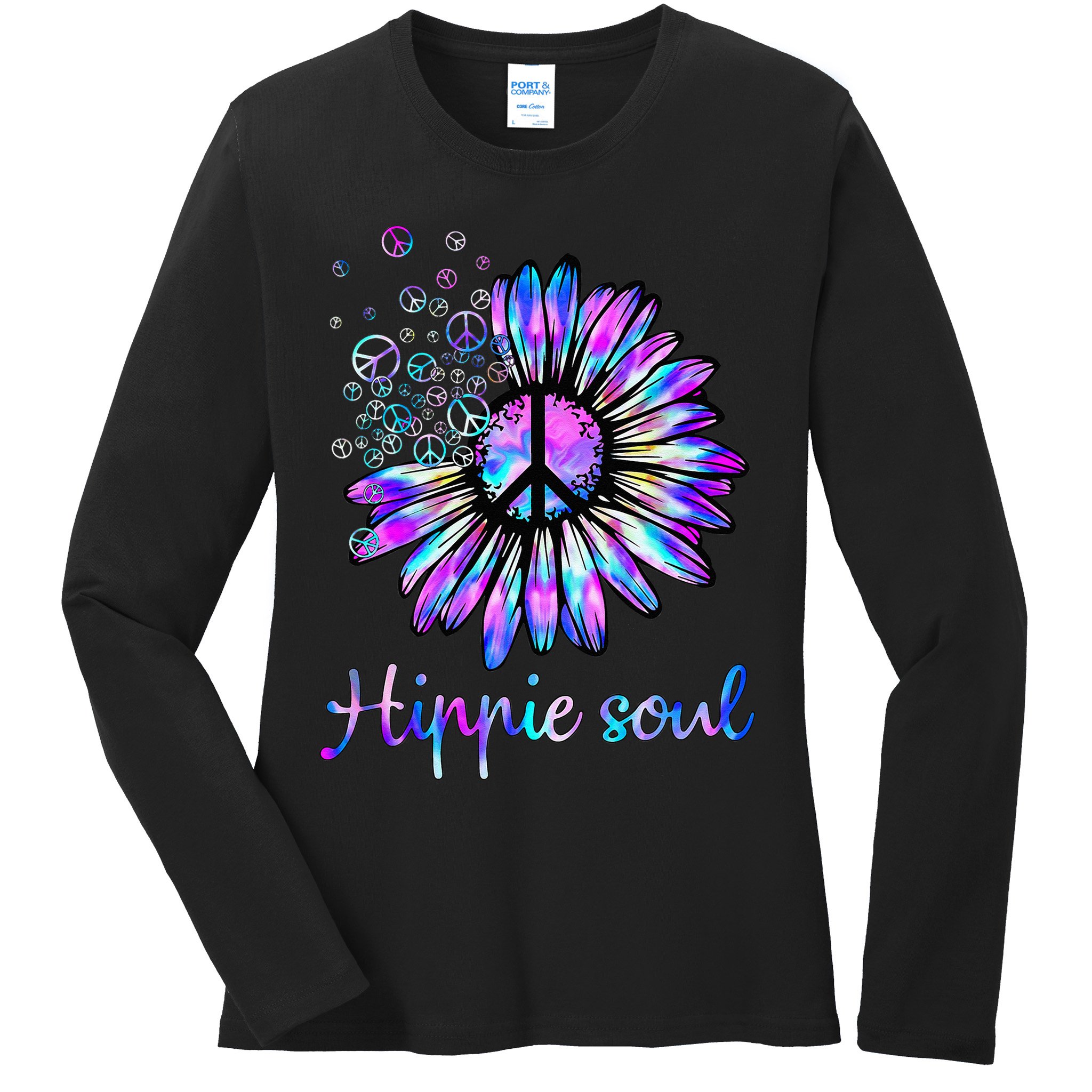 Hippie Soul Psychedelic Daisy Peace Sign Ladies Long Sleeve Shirt