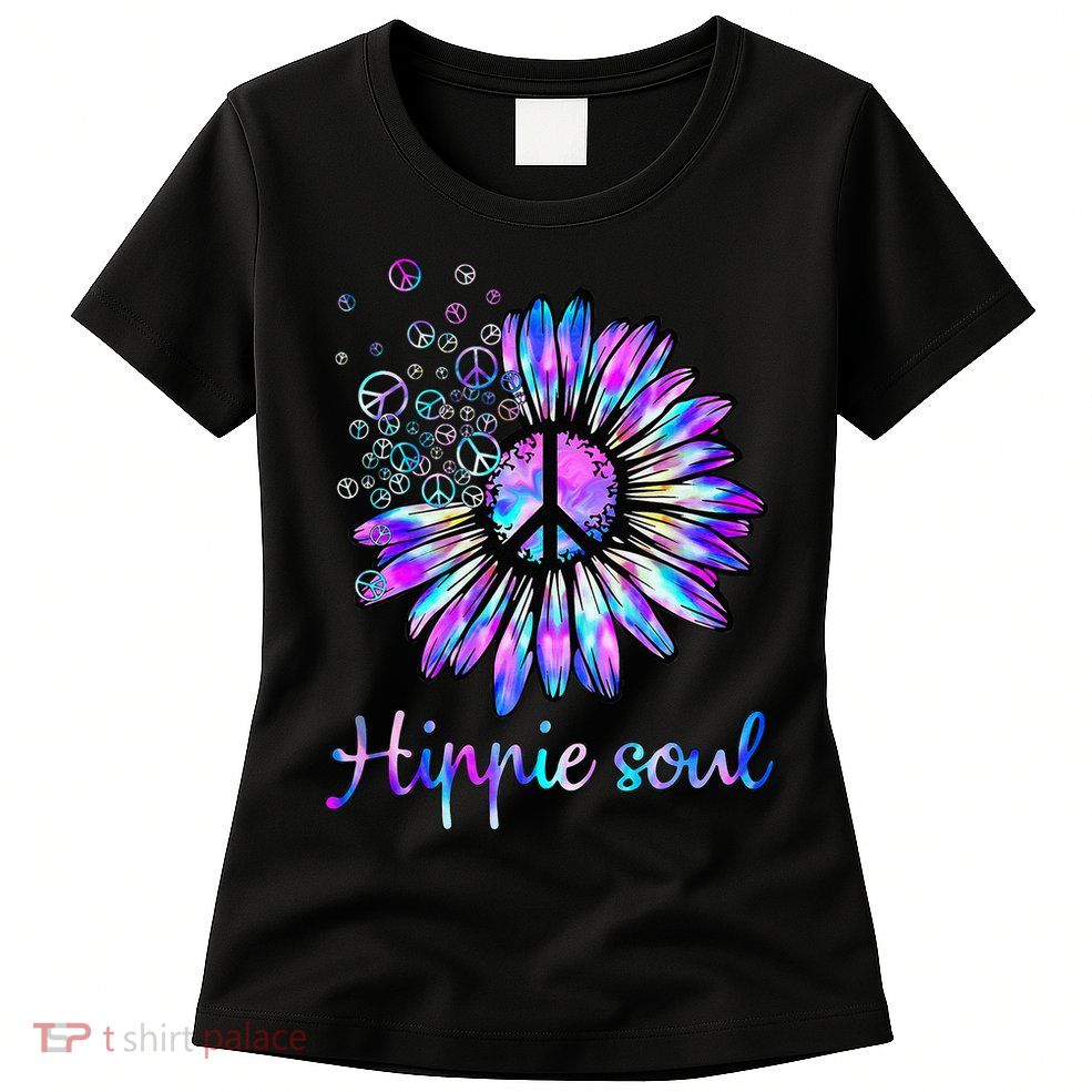 Hippie Soul Psychedelic Daisy Peace Sign Womens T-Shirt