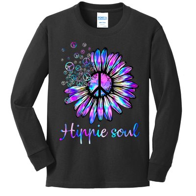 Hippie Soul Psychedelic Daisy Peace Sign Kids Long Sleeve Shirt