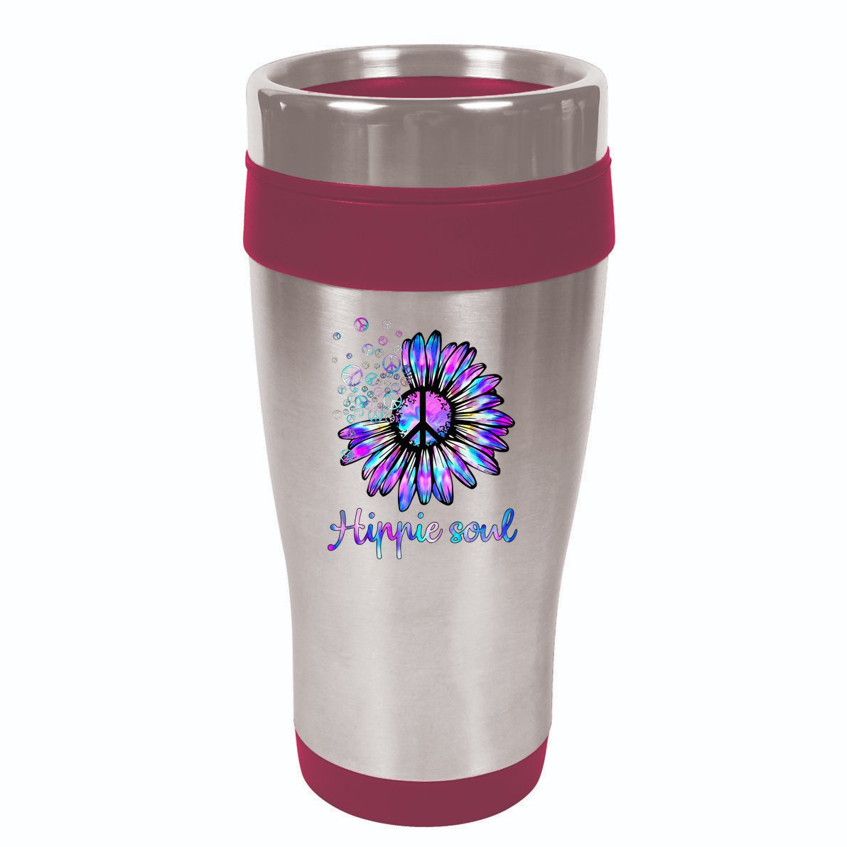 Hippie Soul Psychedelic Daisy Peace Sign 16oz Travel Tumbler