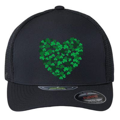 Happy Saint Patrick's Day Shamrock Heart Flexfit Unipanel Trucker Cap