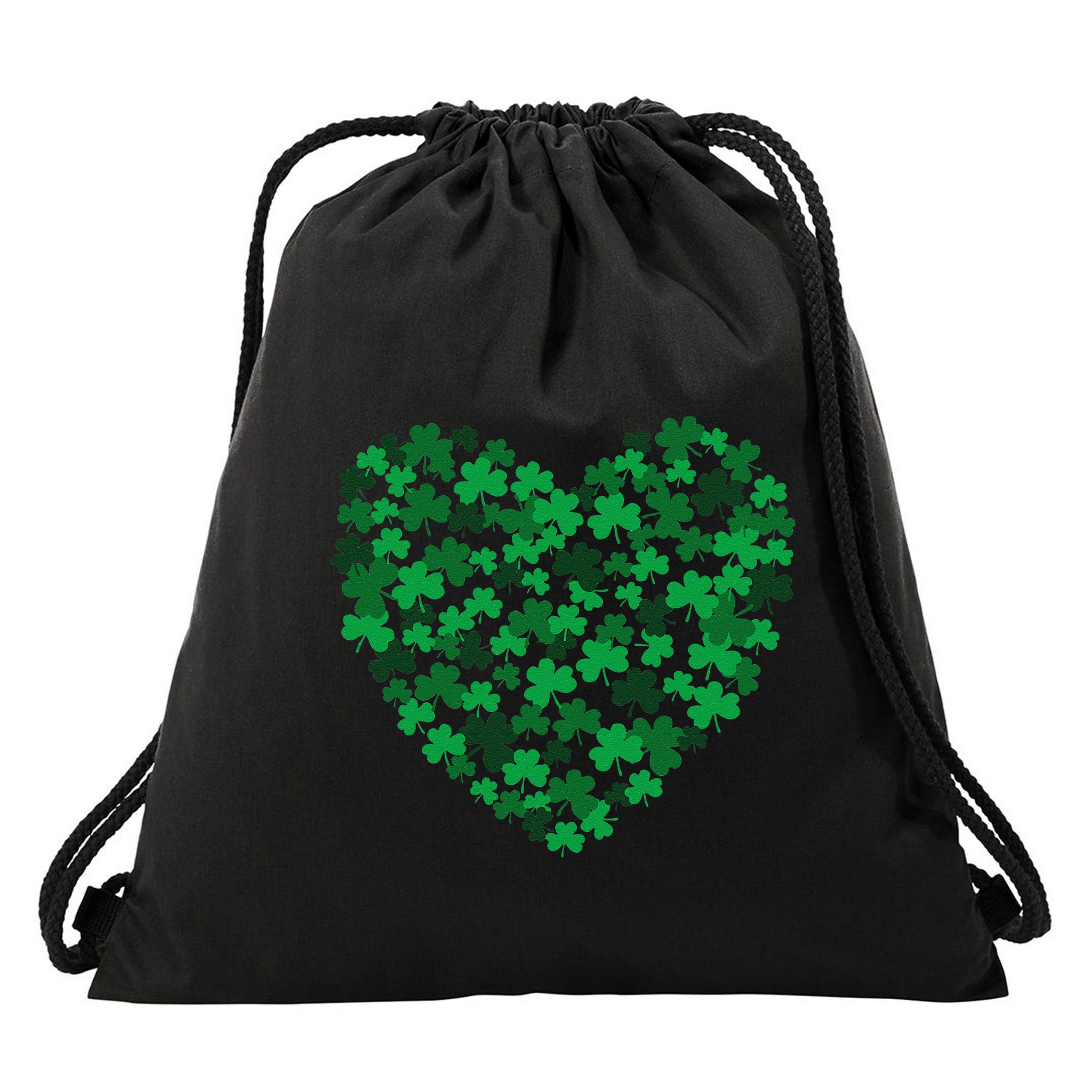 Happy Saint Patrick's Day Shamrock Heart Drawstring Bag