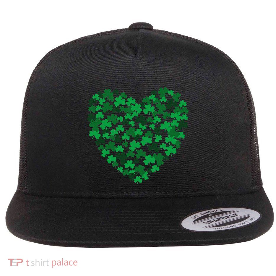 Happy Saint Patrick's Day Shamrock Heart Flatbill Hat