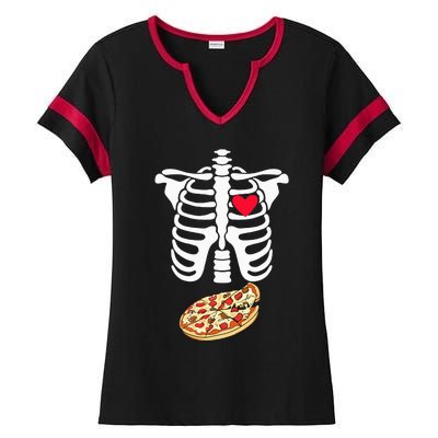 Halloween Skeleton Pregnancy Pizza Xray Dad To Be Ladies Halftime Notch Neck Tee