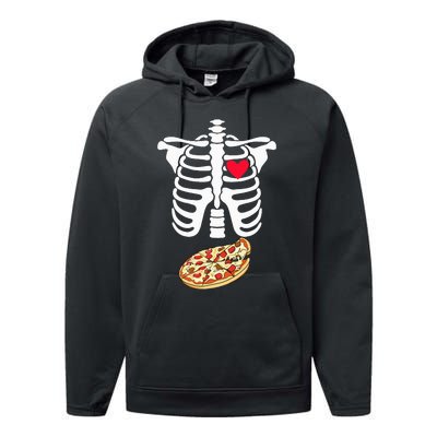 Halloween Skeleton Pregnancy Pizza Xray Dad To Be Performance Fleece Hoodie