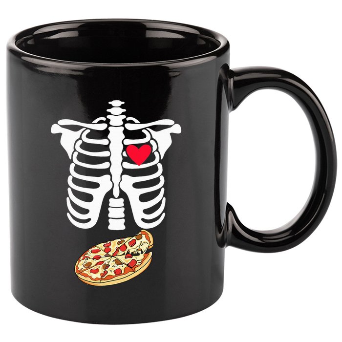Halloween Skeleton Pregnancy Pizza Xray Dad To Be 11oz C Handle Ceramic Mug