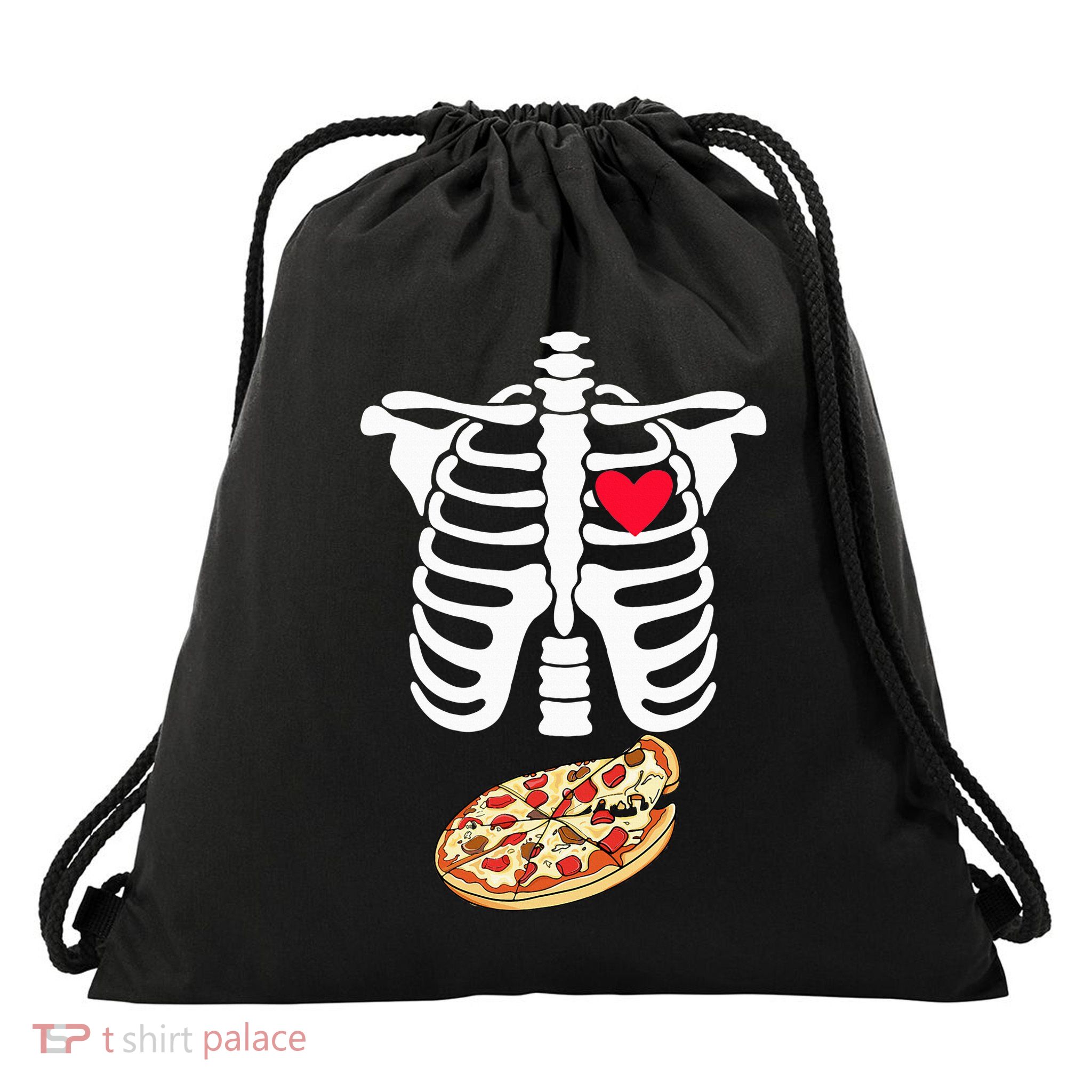 Halloween Skeleton Pregnancy Pizza Xray Dad To Be Drawstring Bag