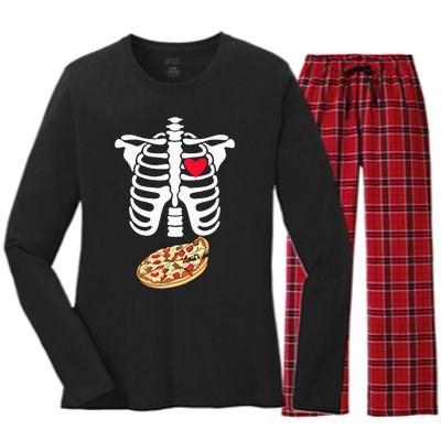 Halloween Skeleton Pregnancy Pizza Xray Dad To Be Women's Long Sleeve Flannel Pajama Set 