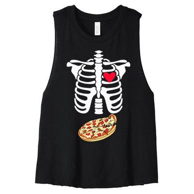 Halloween Skeleton Pregnancy Pizza Xray Dad To Be Women's Racerback Cropped Tank