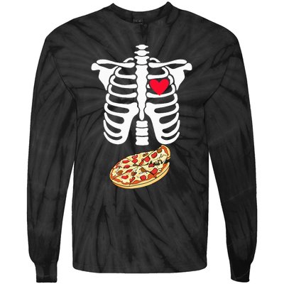 Halloween Skeleton Pregnancy Pizza Xray Dad To Be Tie-Dye Long Sleeve Shirt