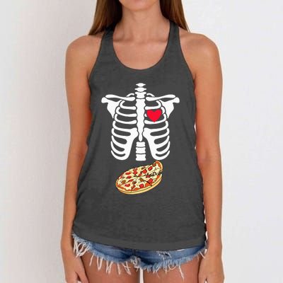 Halloween Skeleton Pregnancy Pizza Xray Dad To Be Women's Knotted Racerback Tank