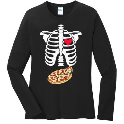 Halloween Skeleton Pregnancy Pizza Xray Dad To Be Ladies Long Sleeve Shirt