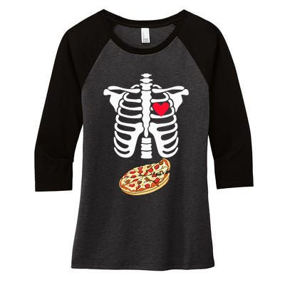 Halloween Skeleton Pregnancy Pizza Xray Dad To Be Women's Tri-Blend 3/4-Sleeve Raglan Shirt