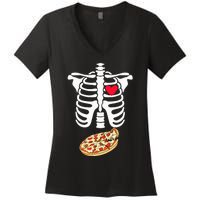 Halloween Skeleton Pregnancy Pizza Xray Dad To Be Women's V-Neck T-Shirt