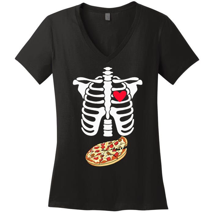 Halloween Skeleton Pregnancy Pizza Xray Dad To Be Women's V-Neck T-Shirt