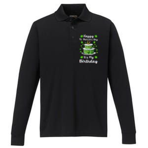 Happy St Patricks Day And My Birthday Cake Shamrock Irish Premium Performance Long Sleeve Polo