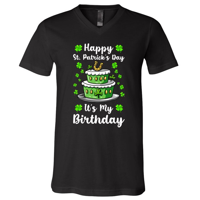 Happy St Patricks Day And My Birthday Cake Shamrock Irish Premium V-Neck T-Shirt