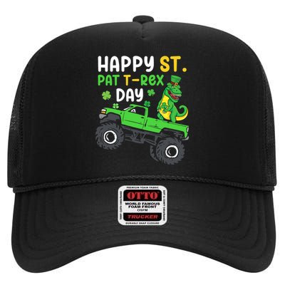 Happy St Pat T Rex Day Boy St Patrick's Day T Rex High Crown Mesh Back Trucker Hat