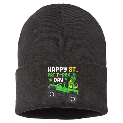 Happy St Pat T Rex Day Boy St Patrick's Day T Rex Sustainable Knit Beanie