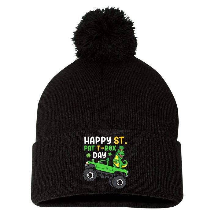 Happy St Pat T Rex Day Boy St Patrick's Day T Rex Pom Pom 12in Knit Beanie