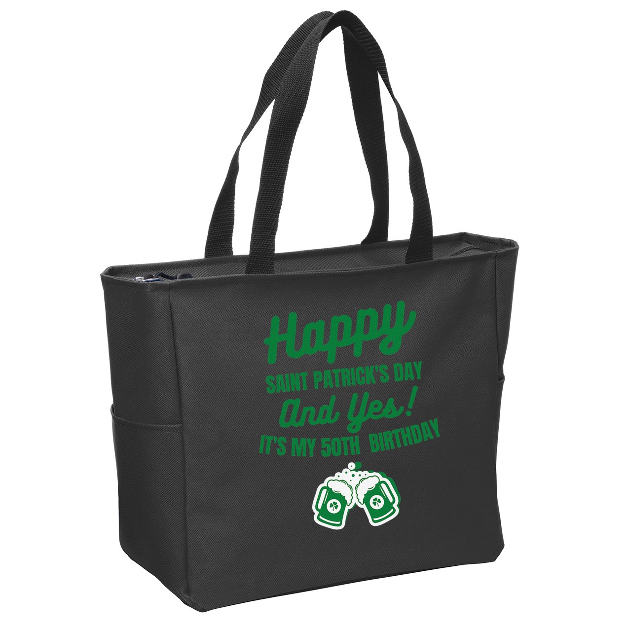 Happy Saint Patrick's Day, Funny 50th Birthday Party Gift Zip Tote Bag