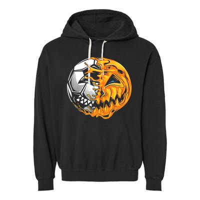 Halloween Soccer Player Pumpkin Skeleton Garment-Dyed Fleece Hoodie