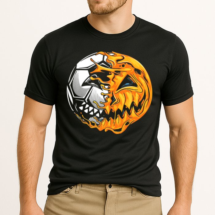 Halloween Soccer Player Pumpkin Skeleton Cooling Performance Crew T-Shirt