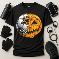 Halloween Soccer Player Pumpkin Skeleton Cooling Performance Crew T-Shirt
