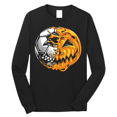 Halloween Soccer Player Pumpkin Skeleton Long Sleeve Shirt
