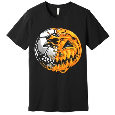 Halloween Soccer Player Pumpkin Skeleton Premium T-Shirt