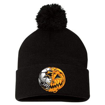 Halloween Soccer Player Pumpkin Skeleton Pom Pom 12in Knit Beanie