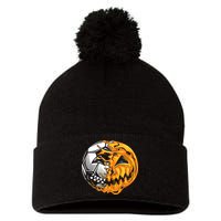 Halloween Soccer Player Pumpkin Skeleton Pom Pom 12in Knit Beanie