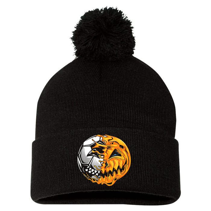 Halloween Soccer Player Pumpkin Skeleton Pom Pom 12in Knit Beanie