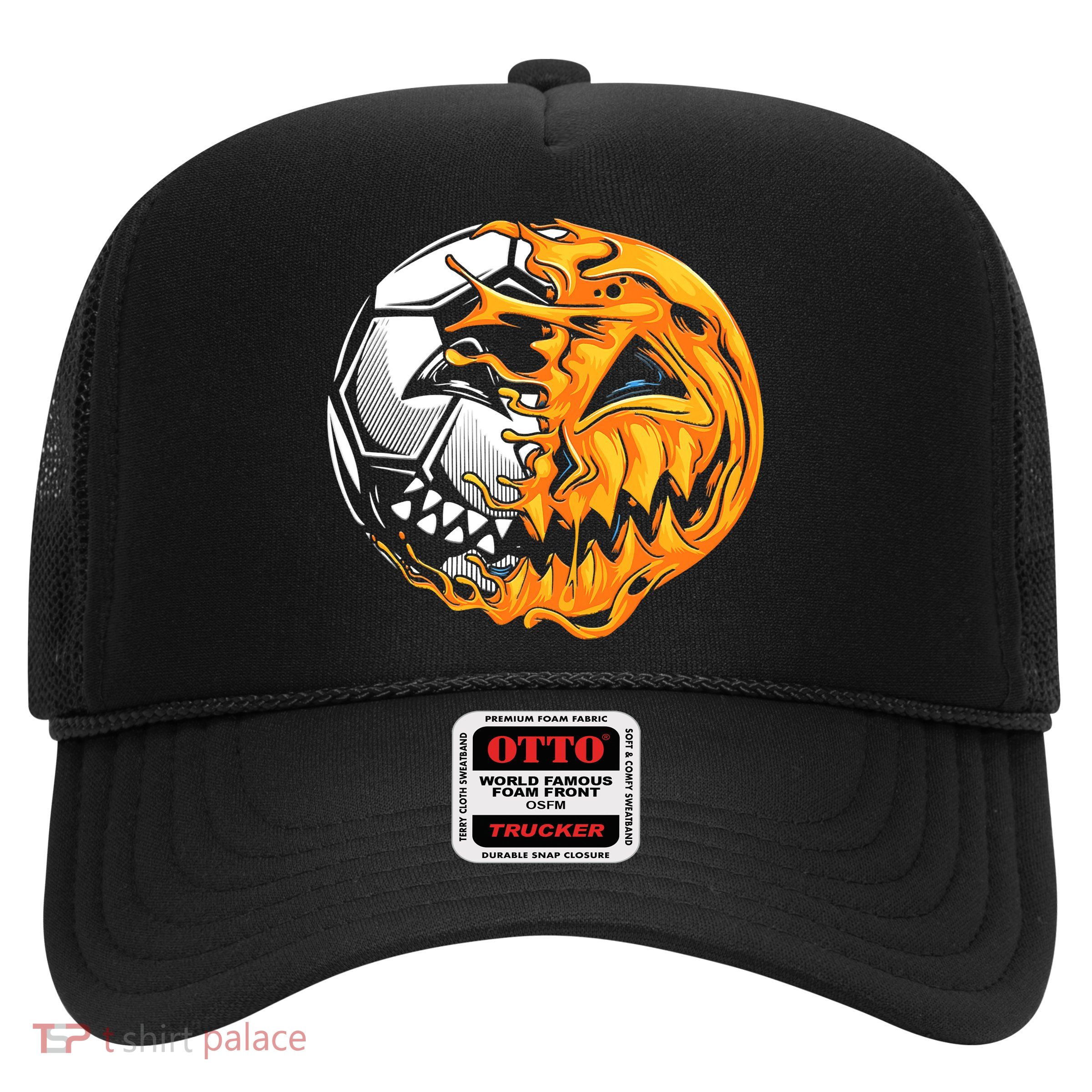 Halloween Soccer Player Pumpkin Skeleton Trucker Hat