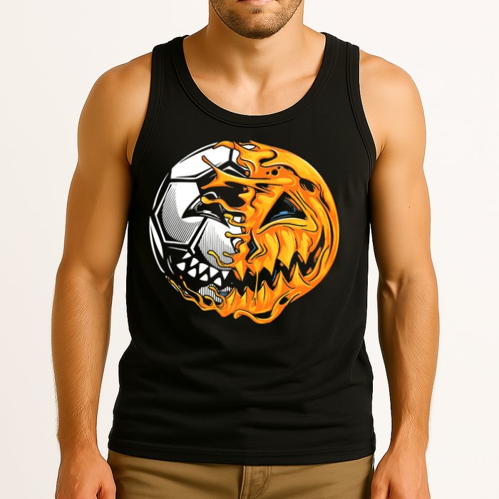 Halloween Soccer Player Pumpkin Skeleton Tank Top