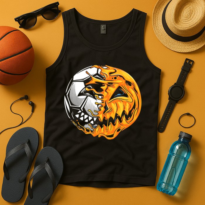 Halloween Soccer Player Pumpkin Skeleton Tank Top