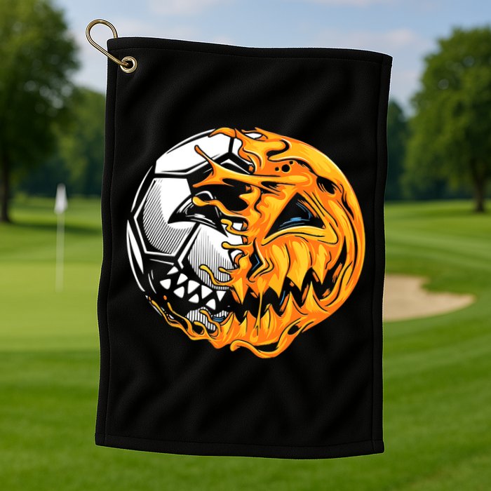 Halloween Soccer Player Pumpkin Skeleton Golf Towel
