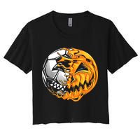 Halloween Soccer Player Pumpkin Skeleton Women's Crop Top Tee