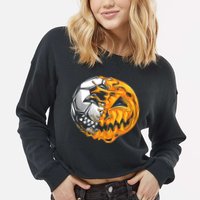 Halloween Soccer Player Pumpkin Skeleton Cropped Pullover Crew