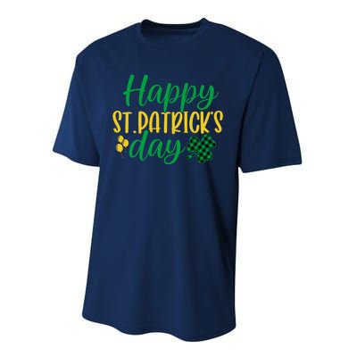 Happy St Patricks Day Green Plaid Clover Performance Sprint T-Shirt